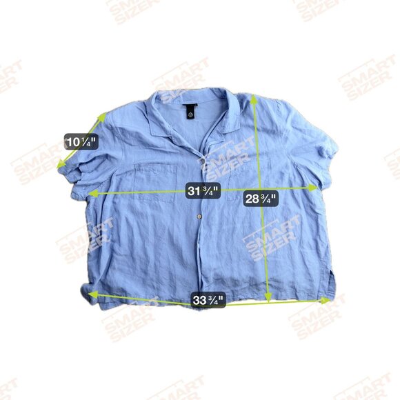 Maggie Barnes 5X Shirt Womens Blue Linen Rayon Button Up Short Sleeve Pockets - Picture 2 of 6